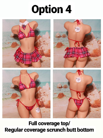 Magenta Pink Plaid w/ Magenta Trim Sexy School Girl Costume Pleaded Skirt 5 Piece Set-4