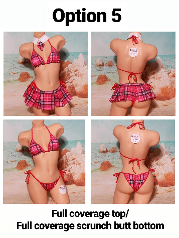 Magenta Pink Plaid w/ Magenta Trim Sexy School Girl Costume Pleaded Skirt 5 Piece Set-5