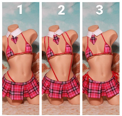 Magenta Pink Plaid w/ Magenta Trim Sexy School Girl Costume Pleaded Skirt 5 Piece Set-7