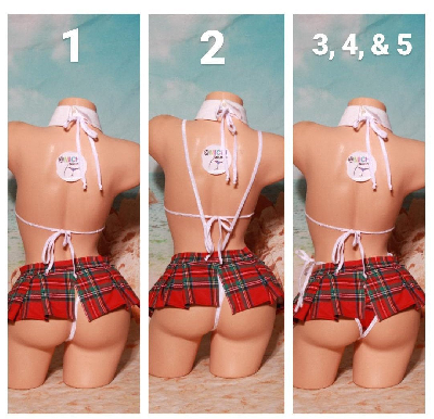 Red Plaid w/ Your Choice Trim Color Sexy School Girl Costume Pleaded Skirt 5 Piece Set-0
