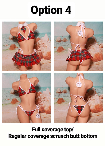 Red Plaid w/ Your Choice Trim Color Sexy School Girl Costume Pleaded Skirt 5 Piece Set-4