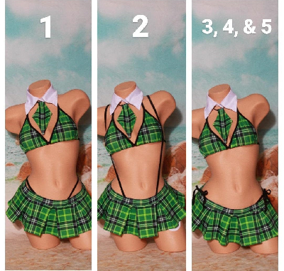 Green Plaid w/ Black Trim Sexy School Girl Costume  5 Piece Set