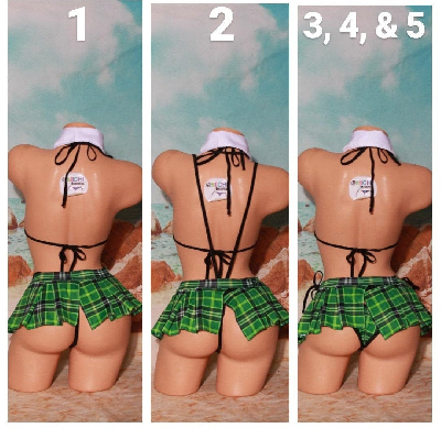 Green Plaid w/ Black Trim Sexy School Girl Costume  5 Piece Set-0