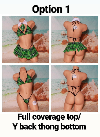 Green Plaid w/ Black Trim Sexy School Girl Costume  5 Piece Set-1