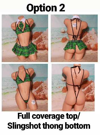Green Plaid w/ Black Trim Sexy School Girl Costume  5 Piece Set-2