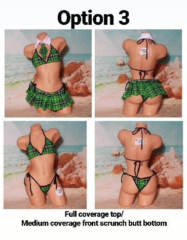 Green Plaid w/ Black Trim Sexy School Girl Costume  5 Piece Set-3