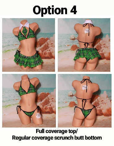 Green Plaid w/ Black Trim Sexy School Girl Costume  5 Piece Set-4