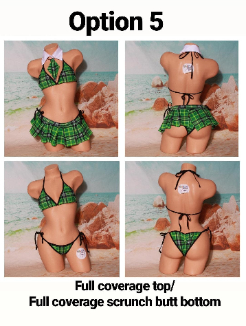 Green Plaid w/ Black Trim Sexy School Girl Costume  5 Piece Set-5