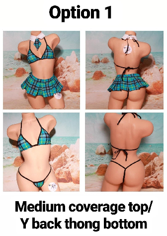Teal Plaid w/ Black Trim Sexy School Girl Costume  Pleaded Skirt 5 Piece Set-1