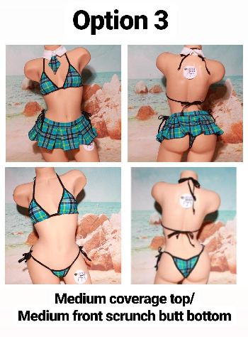 Teal Plaid w/ Black Trim Sexy School Girl Costume  Pleaded Skirt 5 Piece Set-3