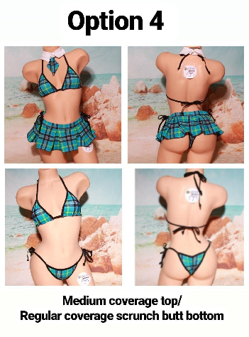Teal Plaid w/ Black Trim Sexy School Girl Costume  Pleaded Skirt 5 Piece Set-4