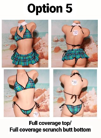 Teal Plaid w/ Black Trim Sexy School Girl Costume  Pleaded Skirt 5 Piece Set-5