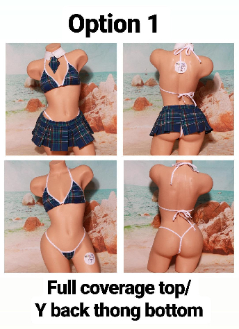 Navy Plaid w/ Your Choice Trim Sexy School Girl Costume Pleaded Skirt 5 Piece Set-1