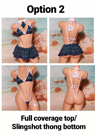 Navy Plaid w/ Your Choice Trim Sexy School Girl Costume Pleaded Skirt 5 Piece Set-2