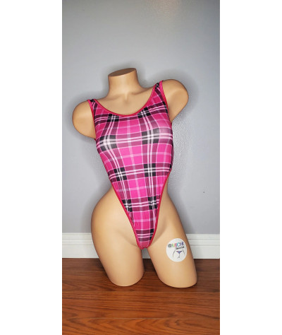 Magenta Plaid Pattern with Magenta Trim 1 Piece Bodysuit Size SMALL