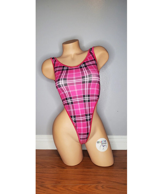 Magenta Plaid Pattern with Magenta Trim 1 Piece Bodysuit Size SMALL