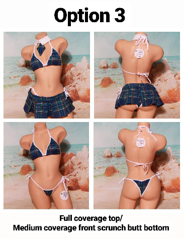 Navy Plaid w/ Your Choice Trim Sexy School Girl Costume Pleaded Skirt 5 Piece Set-3