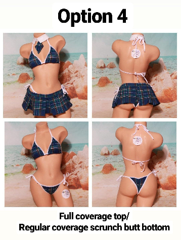 Navy Plaid w/ Your Choice Trim Sexy School Girl Costume Pleaded Skirt 5 Piece Set-4