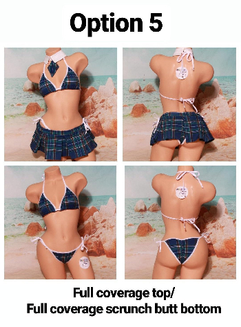 Navy Plaid w/ Your Choice Trim Sexy School Girl Costume Pleaded Skirt 5 Piece Set-5