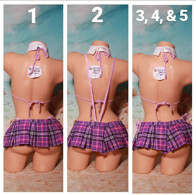 Purple Plaid w/ Lavender Trim Sexy School Girl Costume  Pleaded Skirt 5 Piece Set-0