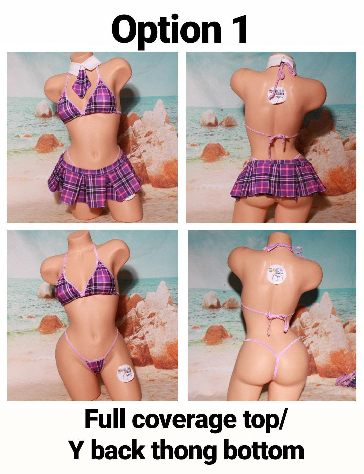 Purple Plaid w/ Lavender Trim Sexy School Girl Costume  Pleaded Skirt 5 Piece Set-1
