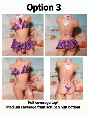 Purple Plaid w/ Lavender Trim Sexy School Girl Costume  Pleaded Skirt 5 Piece Set-3