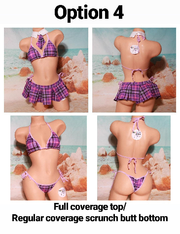 Purple Plaid w/ Lavender Trim Sexy School Girl Costume  Pleaded Skirt 5 Piece Set-4