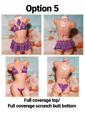 Purple Plaid w/ Lavender Trim Sexy School Girl Costume  Pleaded Skirt 5 Piece Set-5