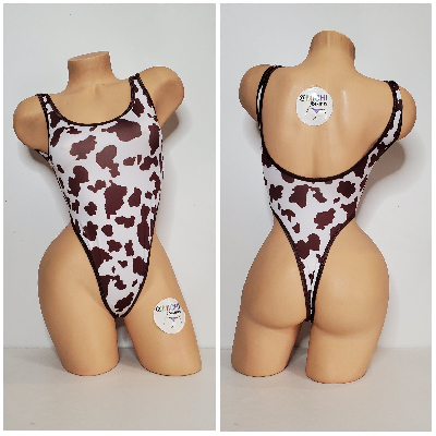 Brown and White Cow Pattern with Your Choice Trim Color 1 Piece Bodysuit Size SMALL-1