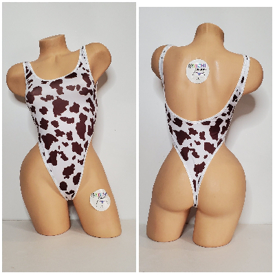 Brown and White Cow Pattern with Your Choice Trim Color 1 Piece Bodysuit Size SMALL-2