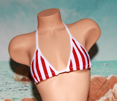 TOP ONLY Red & White Vertical Striped with White Trim Choose Your Coverage Top ONLY