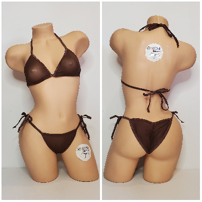 Chocolate Brown Mesh ***VERY SHEER*** with Brown Trim 2pc Bikini Set One Size-2