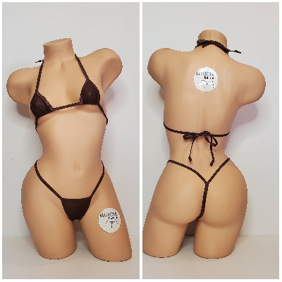 Chocolate Brown Mesh ***VERY SHEER*** with Brown Trim 2pc Bikini Set One Size-4