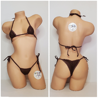 Chocolate Brown Mesh ***VERY SHEER*** with Brown Trim 2pc Bikini Set One Size-5