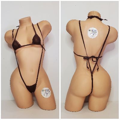 Chocolate Brown Mesh ***VERY SHEER*** with Brown Trim 2pc Bikini Set One Size-13