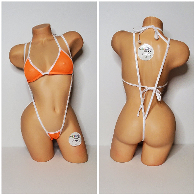 Neon Orange Mesh (Very Sheer) with Your Choice Trim Color 2 Piece Micro Bikini Set-4