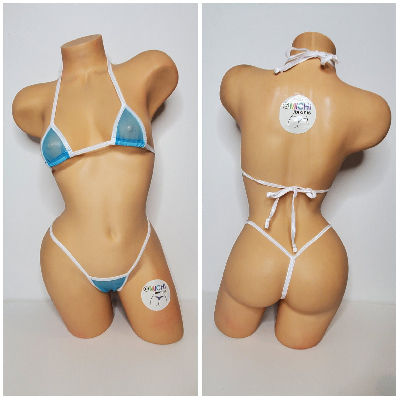Bright Blue Mesh (Very Sheer) with Your Choice Trim Color  2 Piece Micro Bikini Set-8