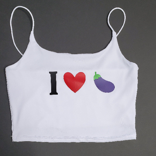 I Love Eggplant or I Love Kitty White Crop Top One Size (SMALL) I Love Eggplant or I Love Kitty White Crop Top One Size (SMALL)