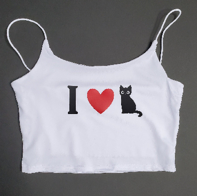I Love Eggplant or I Love Kitty White Crop Top One Size (SMALL)-0