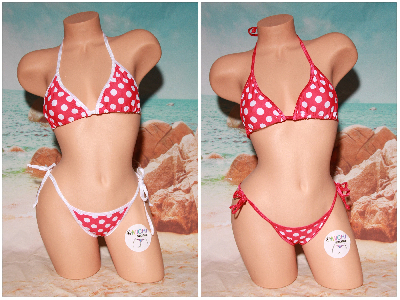 Pink with White Polka Dots Your Choice Trim Color 2pc String Bikini Set One Size-0