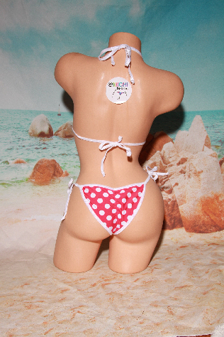 Pink with White Polka Dots Your Choice Trim Color 2pc String Bikini Set One Size-2
