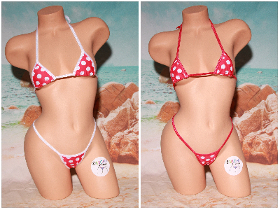 Pink with White Polka Dots Your Choice Trim Color 2pc String Bikini Set One Size-6
