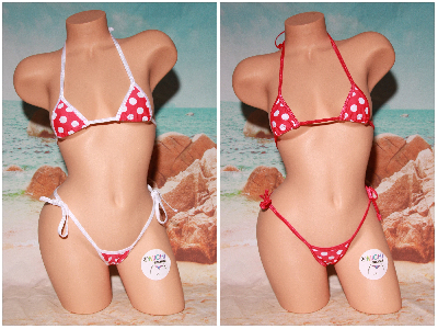 Pink with White Polka Dots Your Choice Trim Color 2pc String Bikini Set One Size-7