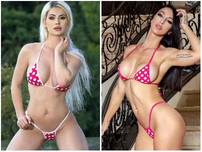Pink with White Polka Dots Your Choice Trim Color 2pc String Bikini Set One Size-9