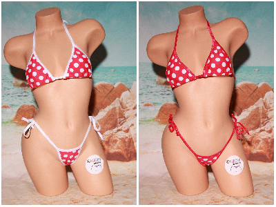Pink with White Polka Dots Your Choice Trim Color 2pc String Bikini Set One Size-12