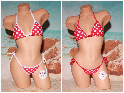 Pink with White Polka Dots Your Choice Trim Color 2pc String Bikini Set One Size-13
