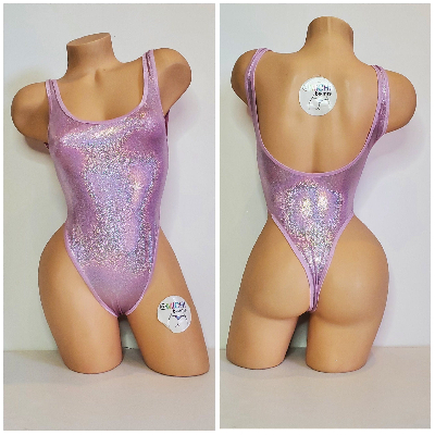 Holographic Lavender with Your Choice Trim Color 1 Piece Bodysuit Size SMALL-0