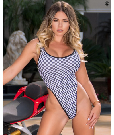 black-and-white-checker-print-with-black-trim-1-piece-bodysuit-size-small