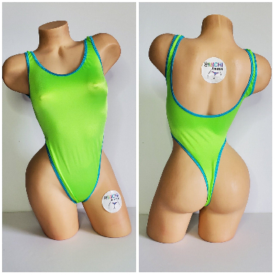 Neon Green with Your Choice Trim Color Custom Logo Option 1 Piece Bodysuit Size SMALL-1