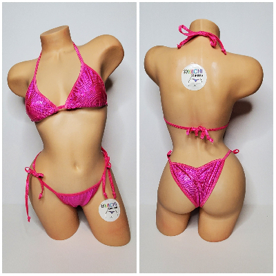 Shattered Holographic Hot Pink w Hot Pink Trim 2 Piece Micro String Bikini Set One Size-8